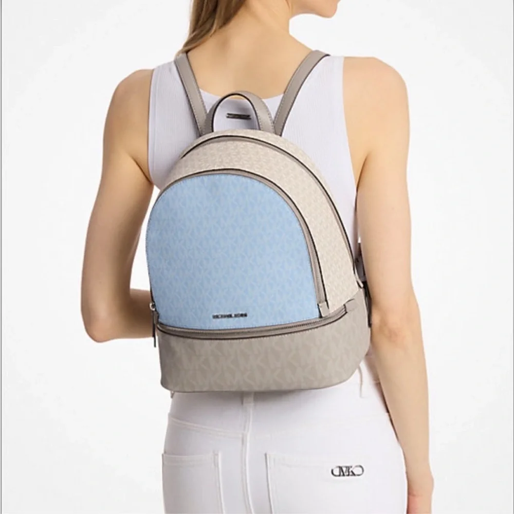 MICHAEL KORS Rhea Medium Color-Block Signature Logo Backpack - Picture 2 of 16